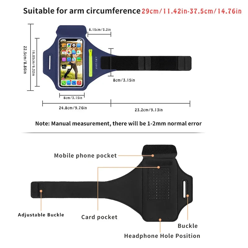 HAISSKY Running Sport Armbands For iPhone 17 16 15 14 13 Pro Max 15 Plus 16e 17 Air Samsung S25Ultra Zipper Pocket Arm Bag Pouch