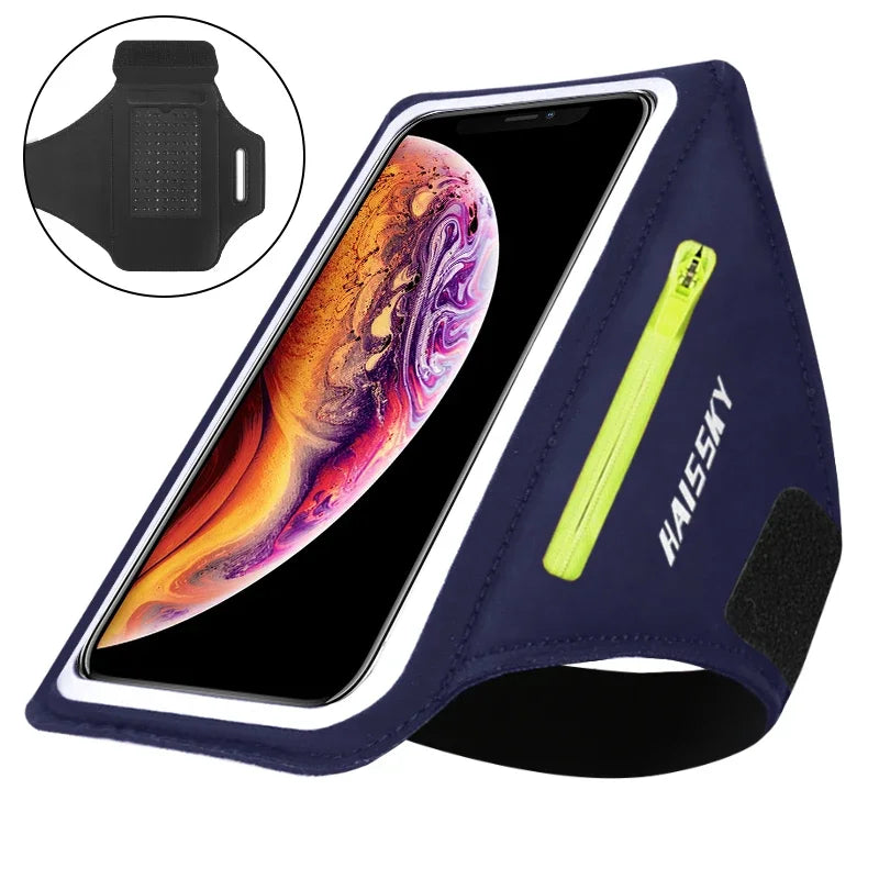 HAISSKY Running Sport Armbands For iPhone 17 16 15 14 13 Pro Max 15 Plus 16e 17 Air Samsung S25Ultra Zipper Pocket Arm Bag Pouch