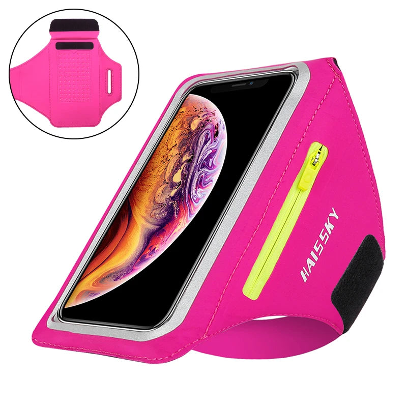 HAISSKY Running Sport Armbands For iPhone 17 16 15 14 13 Pro Max 15 Plus 16e 17 Air Samsung S25Ultra Zipper Pocket Arm Bag Pouch