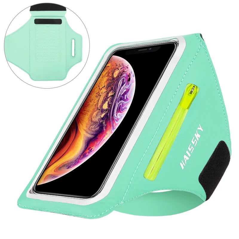 HAISSKY Running Sport Armbands For iPhone 17 16 15 14 13 Pro Max 15 Plus 16e 17 Air Samsung S25Ultra Zipper Pocket Arm Bag Pouch