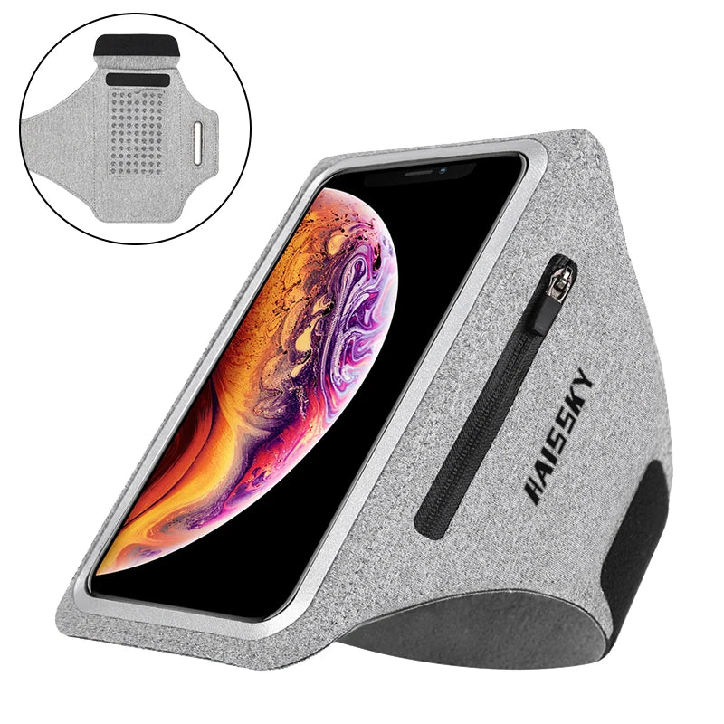 HAISSKY Running Sport Armbands For iPhone 17 16 15 14 13 Pro Max 15 Plus 16e 17 Air Samsung S25Ultra Zipper Pocket Arm Bag Pouch