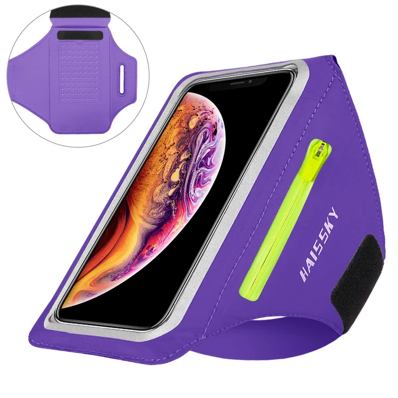 HAISSKY Running Sport Armbands For iPhone 17 16 15 14 13 Pro Max 15 Plus 16e 17 Air Samsung S25Ultra Zipper Pocket Arm Bag Pouch
