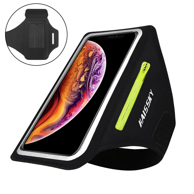 HAISSKY Running Sport Armbands For iPhone 17 16 15 14 13 Pro Max 15 Plus 16e 17 Air Samsung S25Ultra Zipper Pocket Arm Bag Pouch