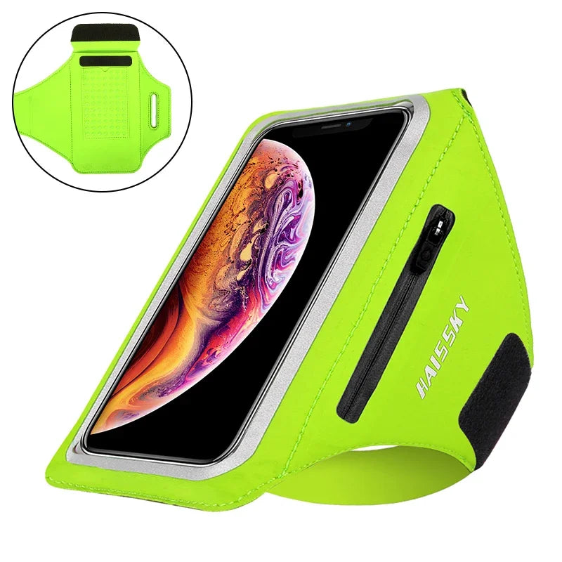 HAISSKY Running Sport Armbands For iPhone 17 16 15 14 13 Pro Max 15 Plus 16e 17 Air Samsung S25Ultra Zipper Pocket Arm Bag Pouch