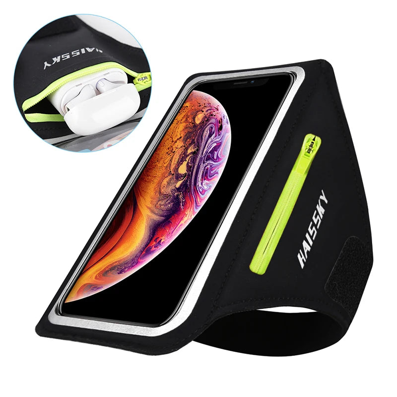 HAISSKY Running Sport Armbands For iPhone 17 16 15 14 13 Pro Max 15 Plus 16e 17 Air Samsung S25Ultra Zipper Pocket Arm Bag Pouch